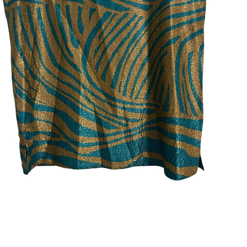 Chico's Travelers Metallic Textured Tank Top Boho Teal Gold Size 0 Sm Sleeveless